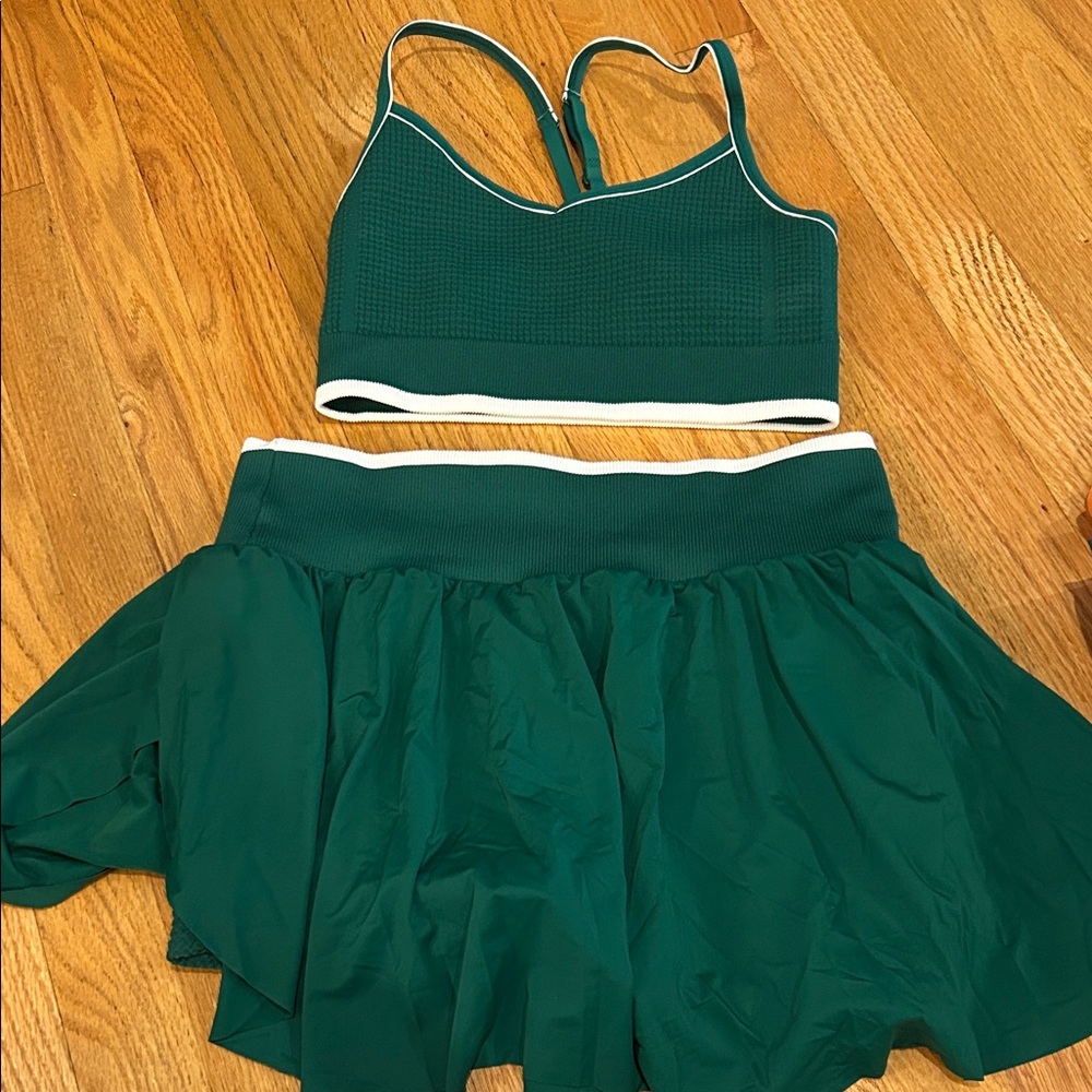 Emerald Green Two-Piece Crop Top & Skirt Set